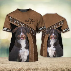 3D Dog T Shirts, Appenzeller Love Never Walk Alone Brown All Over Print T-Shirt, Gift For Pet Loves