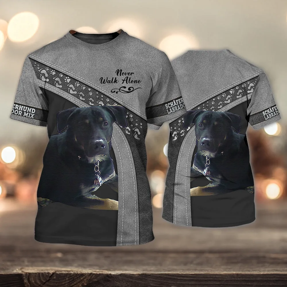 3D Dog T Shirts, Labrador Mix Love Never Walk Alone Love All Over Print T-Shirt, Gift For Pet Loves