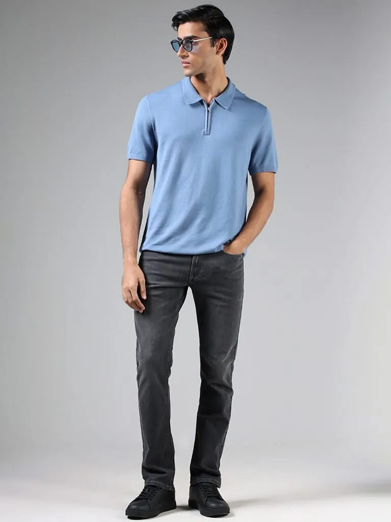 Ascot Blue Relaxed-Fit Polo Zipper T-Shirt