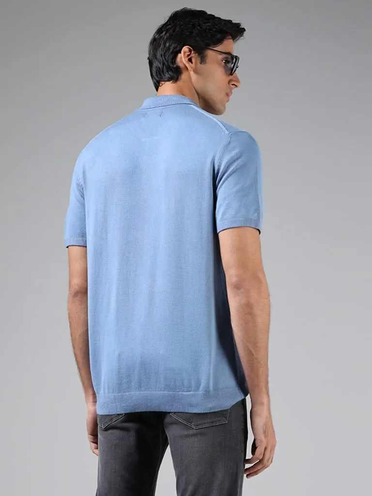 Ascot Blue Relaxed-Fit Polo Zipper T-Shirt