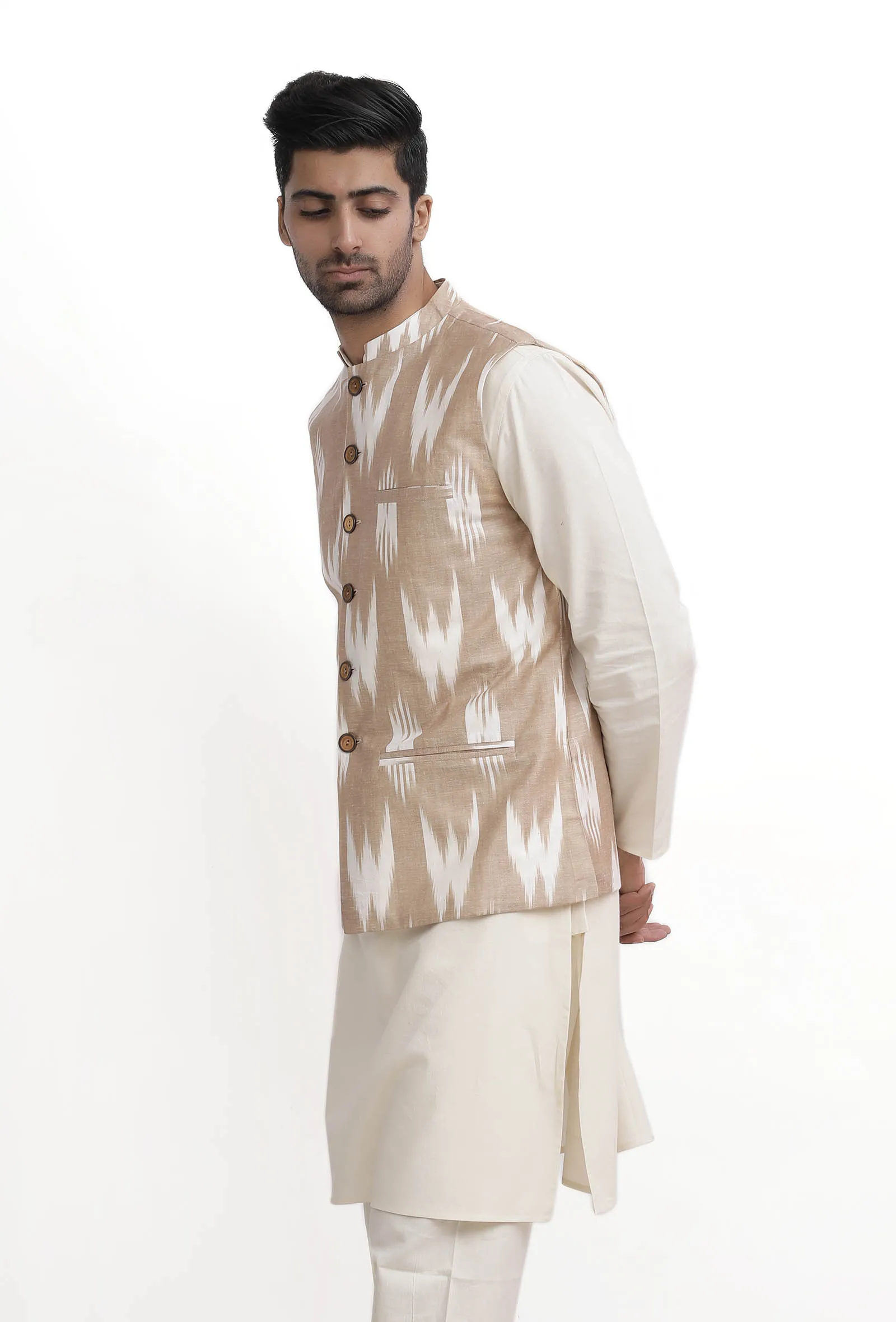 Beige Ikat Nehru Jacket