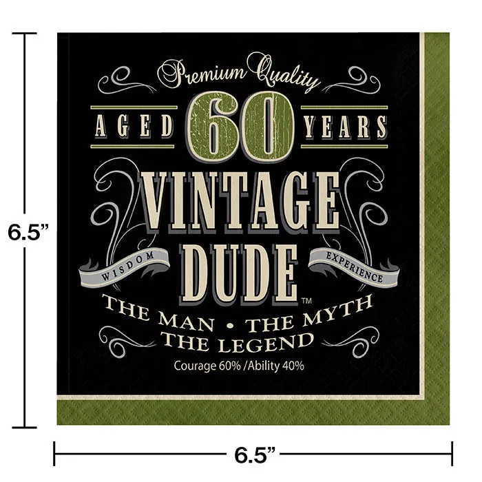 Bulk Vintage Dude Luncheon Napkin "60" (192 per Case)