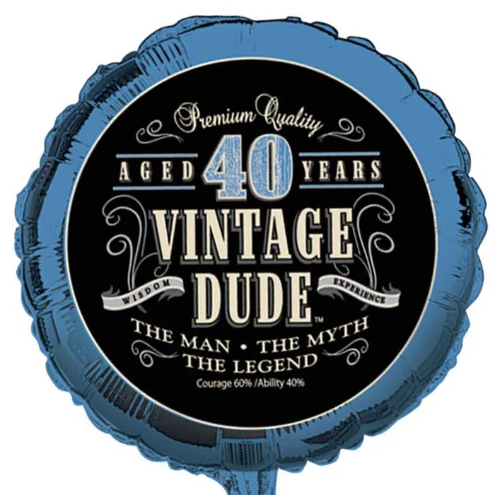 Bulk Vintage Dude Mylar Balloon "40" (10 per Case)