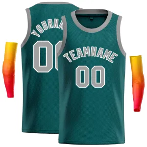 Custom Aqua Gray-White Classic Tops Casual Basketball Jersey