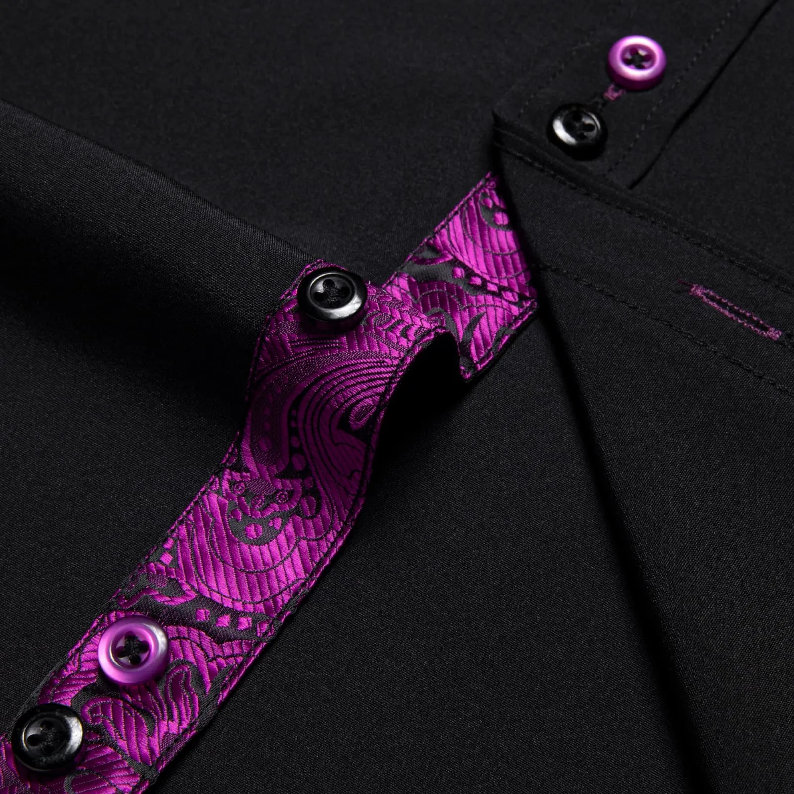 DiBanGu Mens Dress Shirt Black Solid Purple Floral Splicing Button Down Shirt