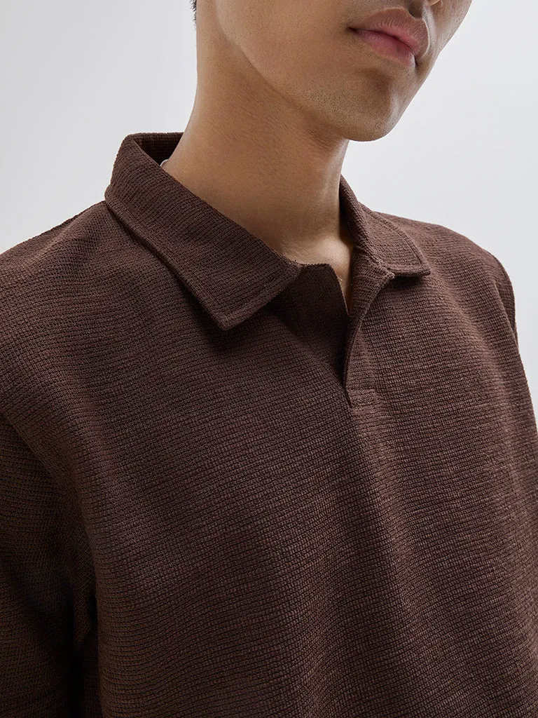 ETA Brown Relaxed-Fit Cotton Polo T-Shirt