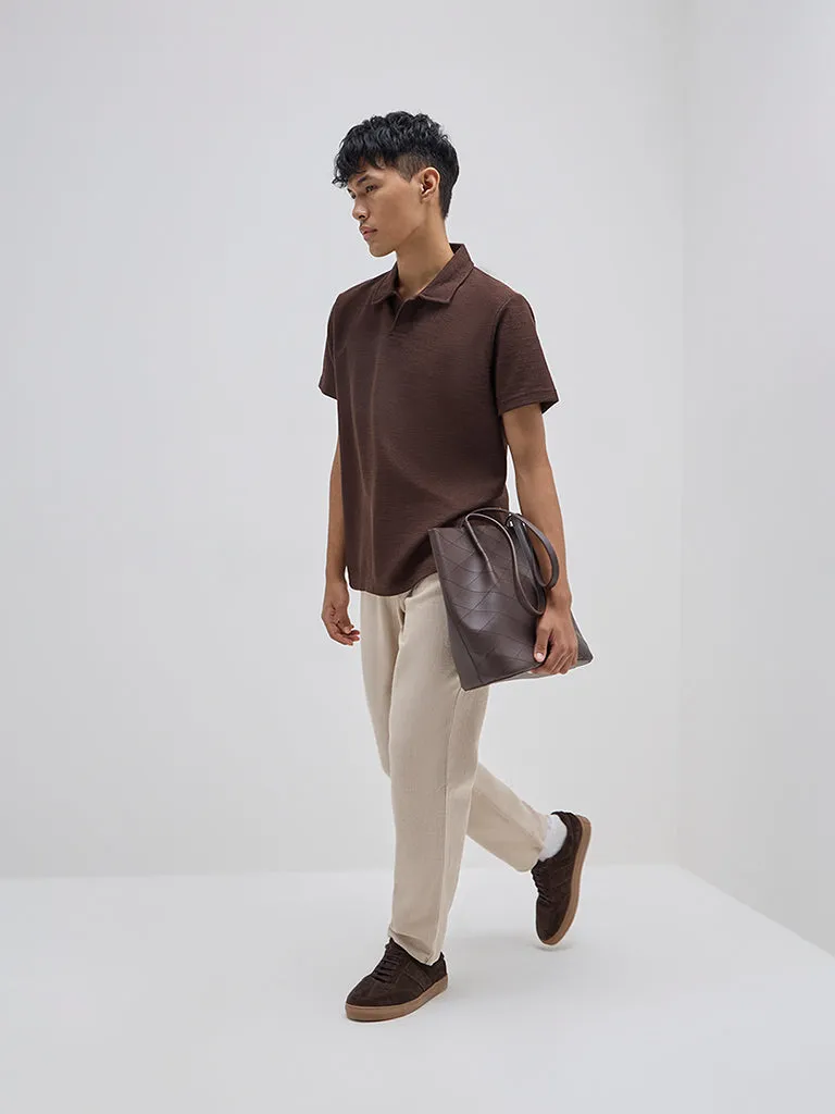 ETA Brown Relaxed-Fit Cotton Polo T-Shirt