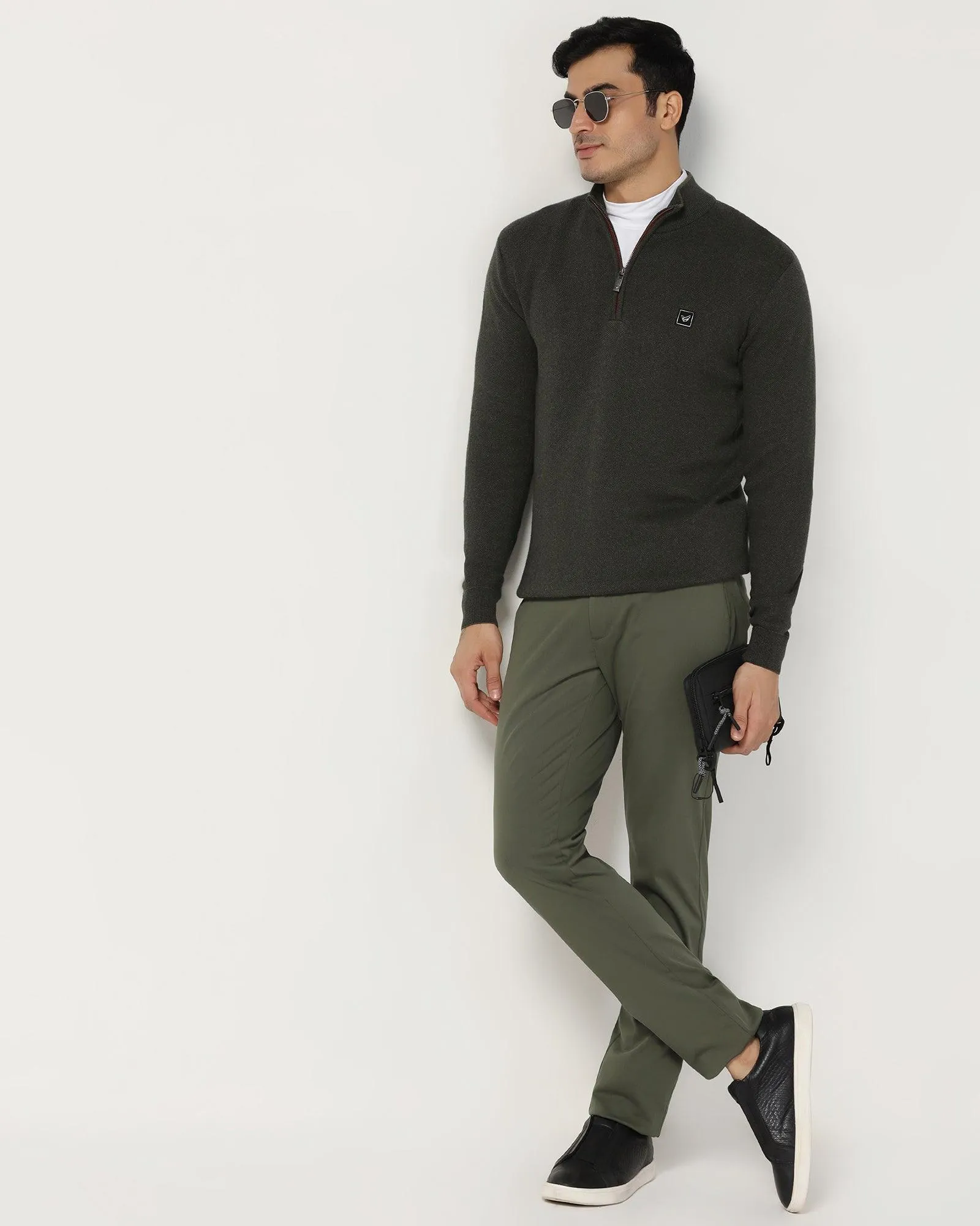 High Neck Olive Structure Sweater - Juan