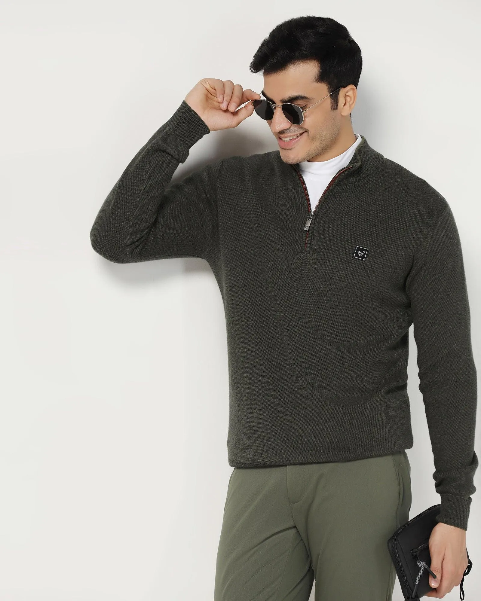 High Neck Olive Structure Sweater - Juan