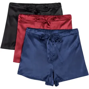 Lady Boxers with Pockets, Pack of 3 Women's Satin Boxers with Drawstring, Sleep Shorts