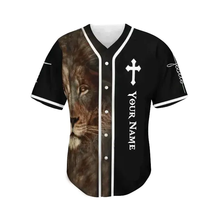 Lion Jesus Cross Custom Baseball Jersey - Personalized Jesus Baseball Jersey For Men and Women