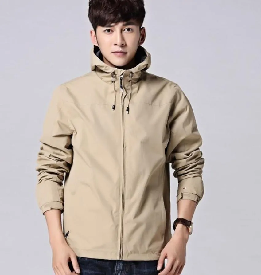 Mens High Collar Windproof Hooded Jacket