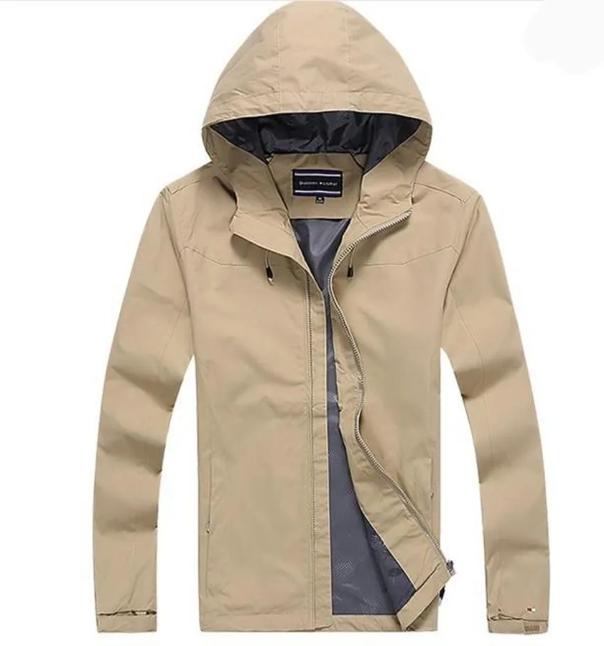 Mens High Collar Windproof Hooded Jacket