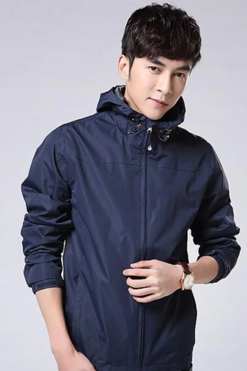 Mens High Collar Windproof Hooded Jacket