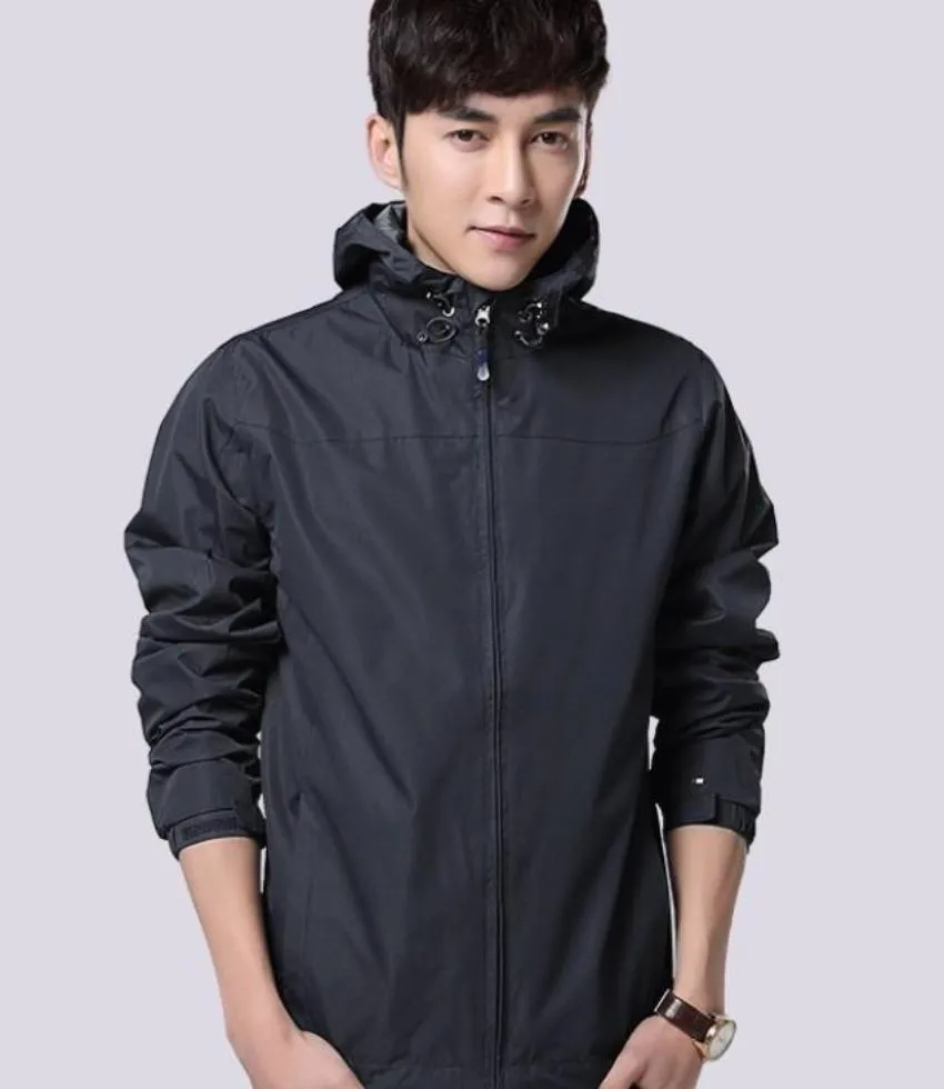 Mens High Collar Windproof Hooded Jacket