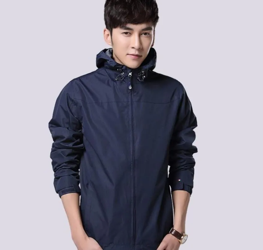 Mens High Collar Windproof Hooded Jacket