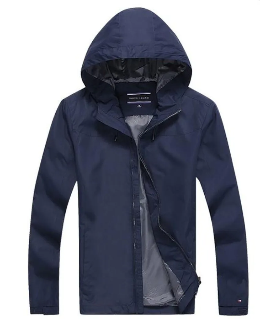 Mens High Collar Windproof Hooded Jacket