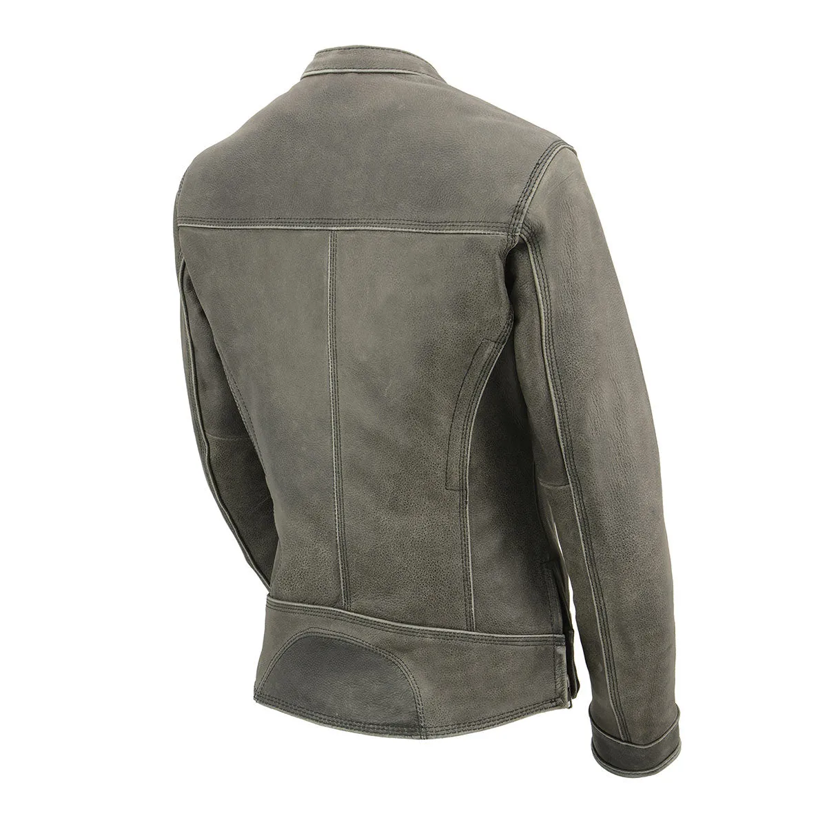 Milwaukee Leather MLL2550 Women's Scooter Distressed Grey Leather Motorcycle Riding Vented Jacket