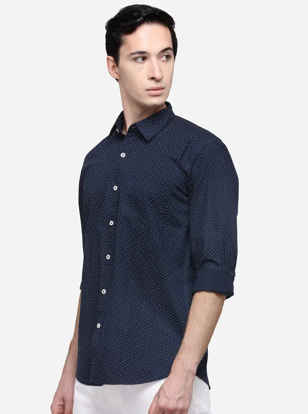 Navy Blue Regular Fit Printed Casual Shirt | Greenfibre