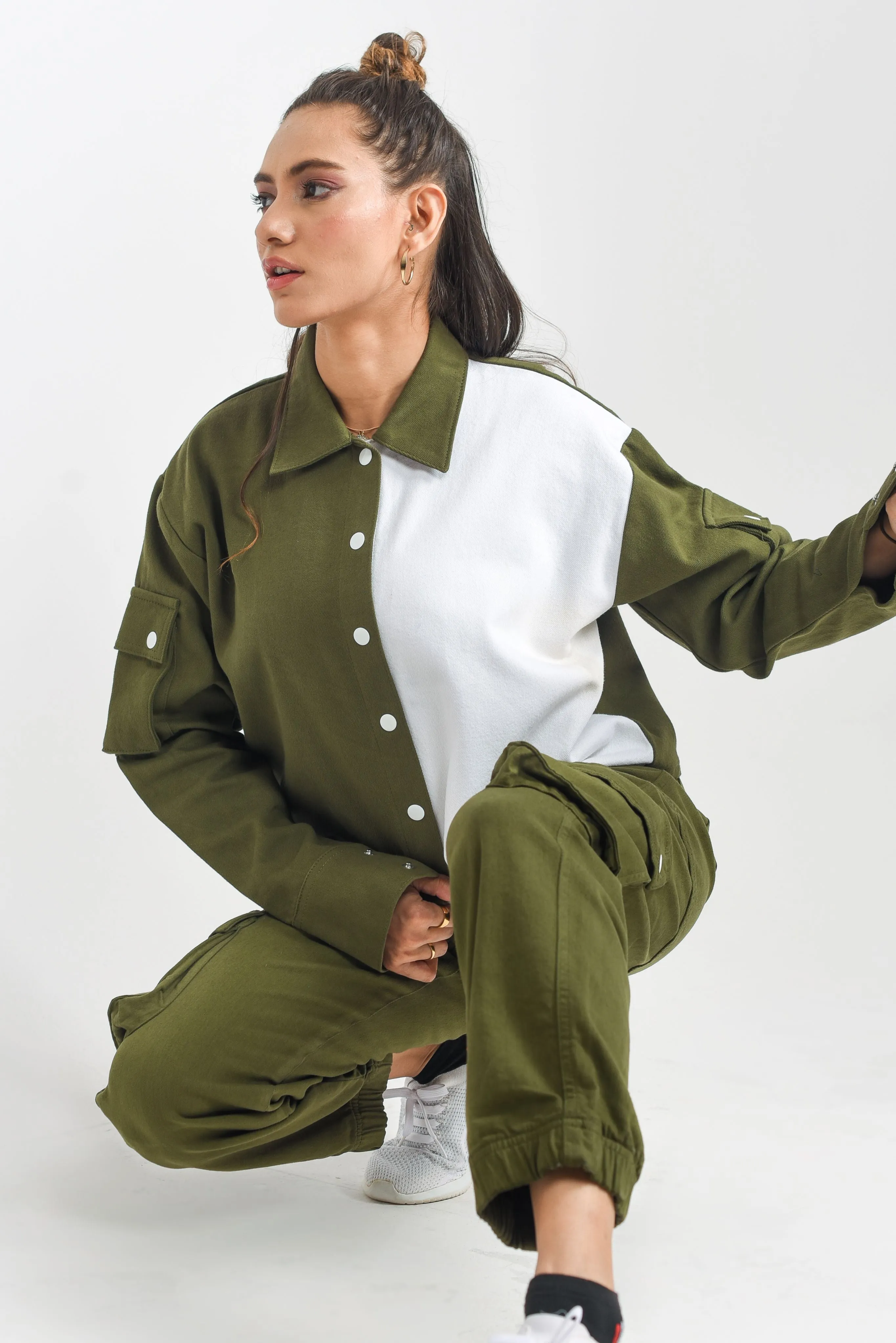 Olive Cargo Crop Top