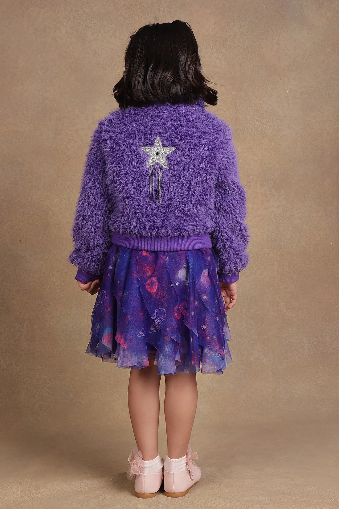 One Friday Kids Girls Purple Fur Jacket