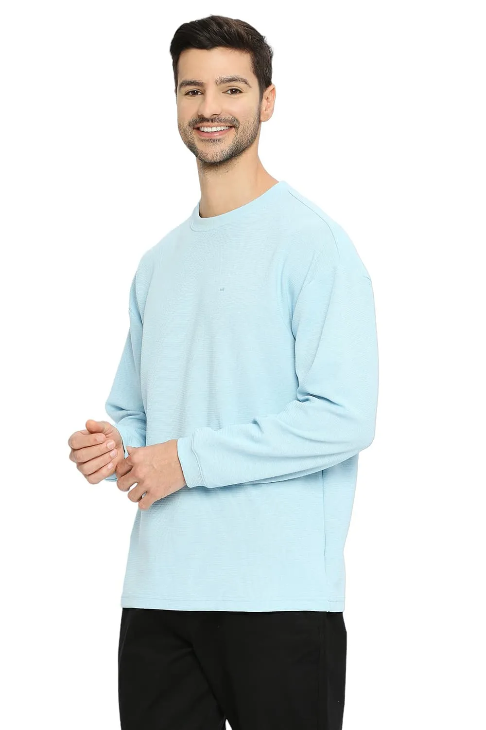 Relaxed Fit Cotton Polyester Stretch Solid Crew T-shirts