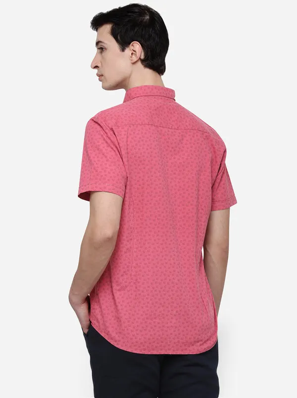 Rose Pink Smart Fit Printed Casual Shirt | Greenfibre