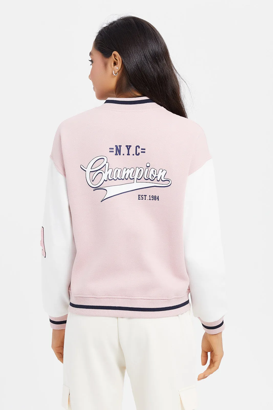 Senior Girls Pink And White Baseball Jackets