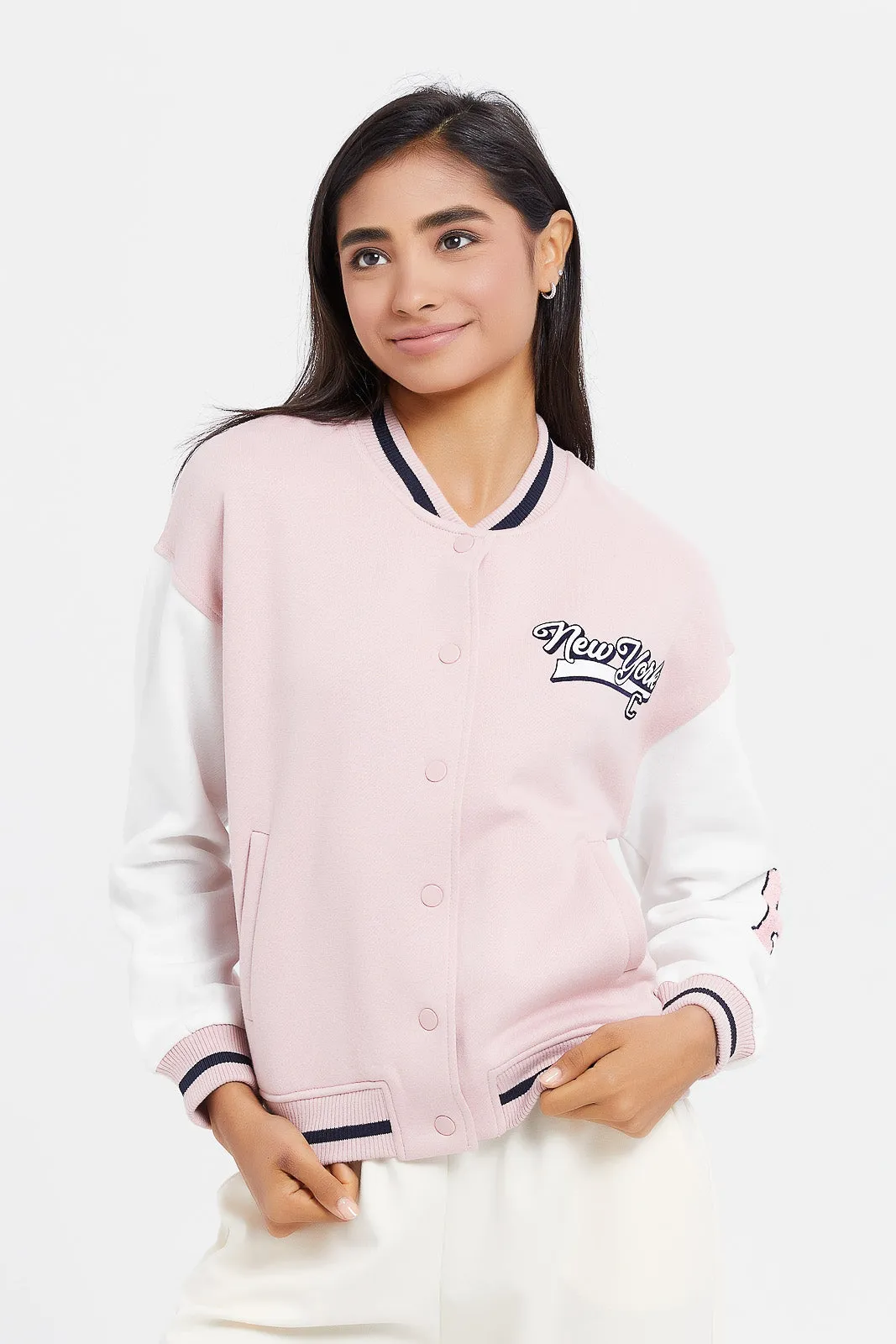 Senior Girls Pink And White Baseball Jackets