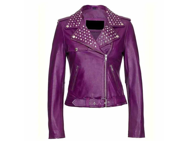 Women's Purple Biker Stud Jackets